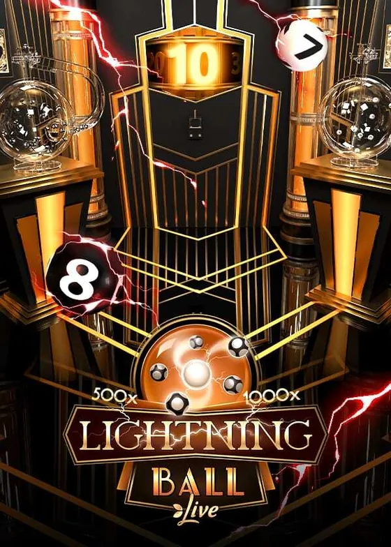 Cartaz vertical «Lightning Ball Live» com duas máquinas de bolas e raios
